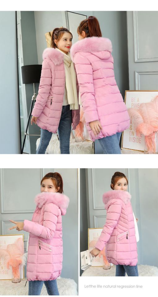 Mùa thu đông mới cổ áo lông thú lớn bằng vải bông nữ phiên bản Hàn Quốc của XL fat MM Slim áo khoác cotton mỏng 200 kg cotton quần áo mẫu áo phao đẹp