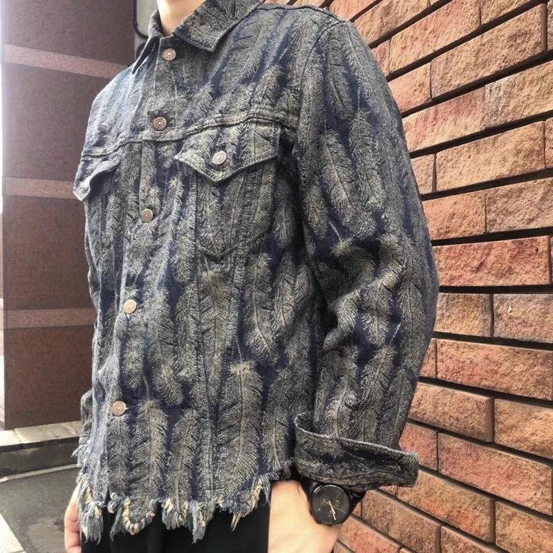 23Aw Kapital Hirata Kazuhiro Japanese Casual Denim Feather Fringe Distressed Long-Sleeve Jacket