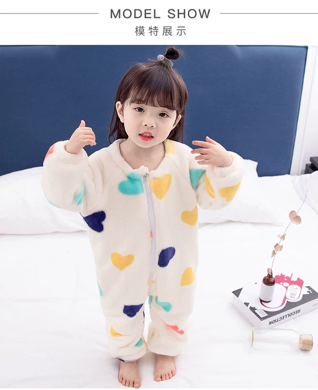 Mùa đông trẻ em mới san hô lông cừu dày túi ngủ ấm romper người thân đồ ngủ cô gái dịch vụ nhà áo liền quần cho bé