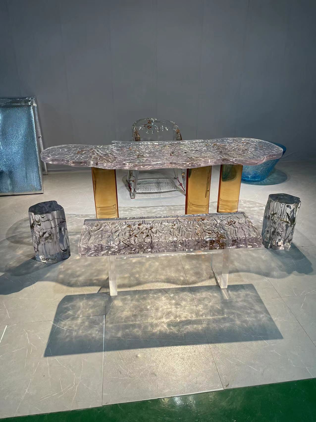 107 New Net Red Tea Table Transparent Epoxy Resin Crystal Water Drop Art Tea Table Transparent Branch Leaf Table