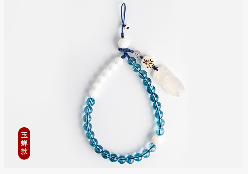 Lan Tiansheng Yuzi I Bản gốc Vụ nổ Blue Crystal Chuỗi điện thoại di động Short Retro Phong cách Trung Quốc Handmade Dây buộc di động Nữ - Phụ kiện điện thoại di động chân đỡ điện thoại