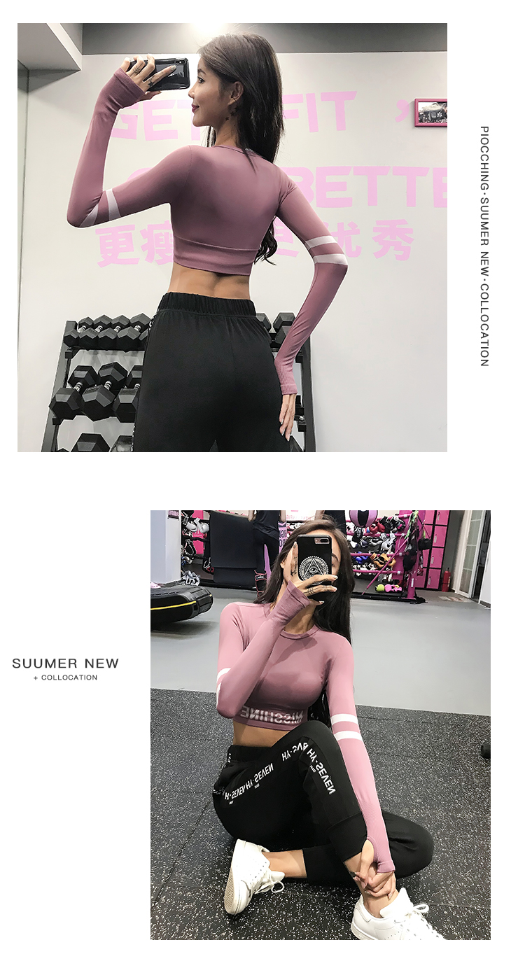 Sports Long Sleeve T-shirts Women Quick-drying Running Seamless Printed Letters Crop Top Gymnastics Training Short Yoga Clothing