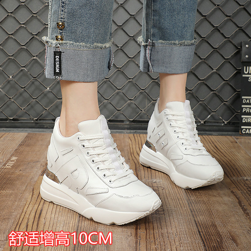 Women's Height-Increasing White Sneakers 2026 New Versatile Genuine Leather Thick-Soled Sports Casual Travel Shoes Wedge Heel Slimming 10cm