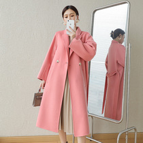 2021 autumn and winter new pink suit collar New East Gate double-sided cashmere coat women long knee coat