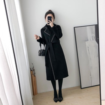 Black double-sided cashmere coat womens new socialite small man long double-sided wool woolen woolen coat autumn and winter