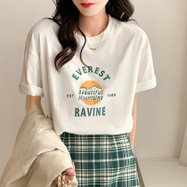 2022 Summer short sleeve T-shirt lady white 100 lap collar pure cotton spring autumn inner lap with half sleeve woman loose upper dress