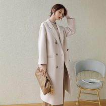 Double-sided cashmere coat womens 2021 autumn and winter high-end long knee wool profile double-sided woolen coat womens clothing