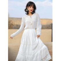 2022 spring and summer new white one-piece dress extra-long fairy hollowed-out embroidered and slim sweet and sensual lace