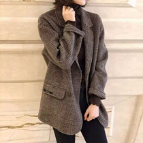 2021 autumn and winter New plaid suit double-sided cashmere coat womens medium-length small thick woolen coat