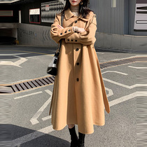 2021 autumn and winter New Camel double-sided cashmere coat women long knee wool twine double-sided jacket