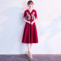 Toast 2021 new wine red usually can wear small man thin wedding bride evening dress female Chinese style