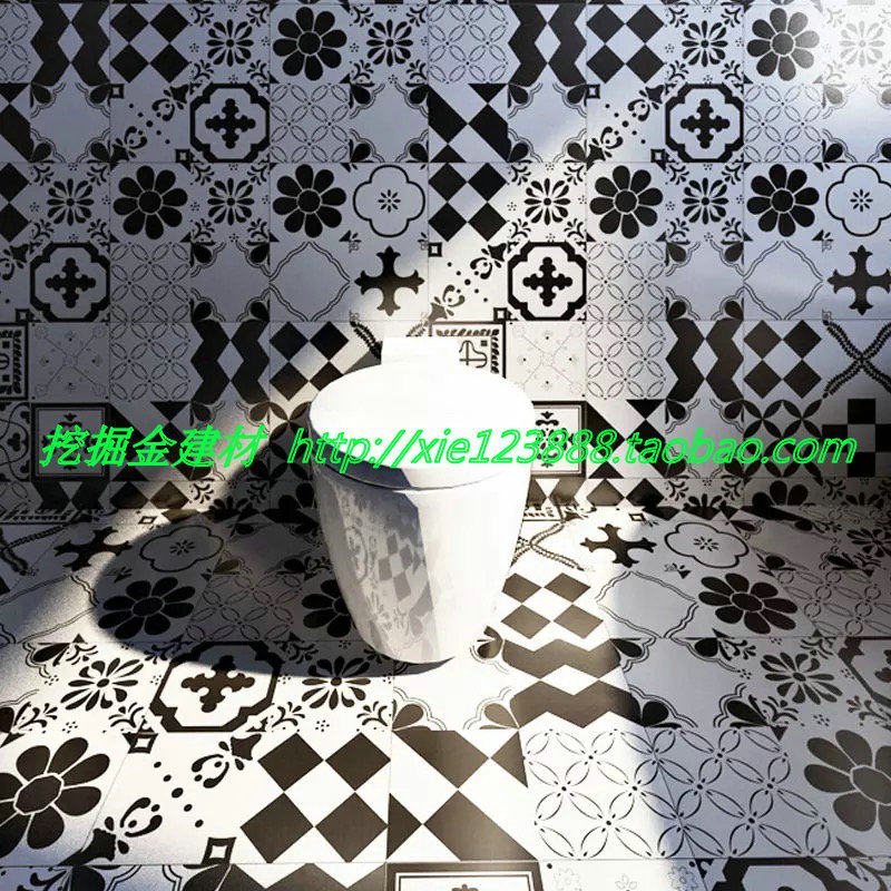 Ceramic black and white Flower brick Cuisine Spanish Abstract geometric style imitation ancient staircase side cement brick 300X300