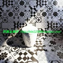 Ceramic black and white tile kitchen and bathroom Spanish abstract geometric style antique staircase side cement brick 300X300