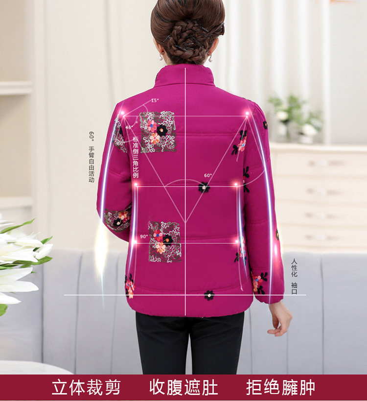 Áo khoác cotton cho mẹ mùa đông dày ngắn cộng với áo nhung cho phụ nữ trung niên xuống áo khoác cotton đồ bộ mặc nhà cho người trung niên