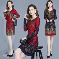 Váy mùa thu cho mẹ 40-50 tuổi Váy sườn xám cho phụ nữ trung niên mùa xuân và áo dài tay mùa thu áo cho mẹ