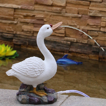 Garden courtyard pool simulation animal water spray White Goose resin sculpture ornaments fish pond spit water decoration outdoor pond