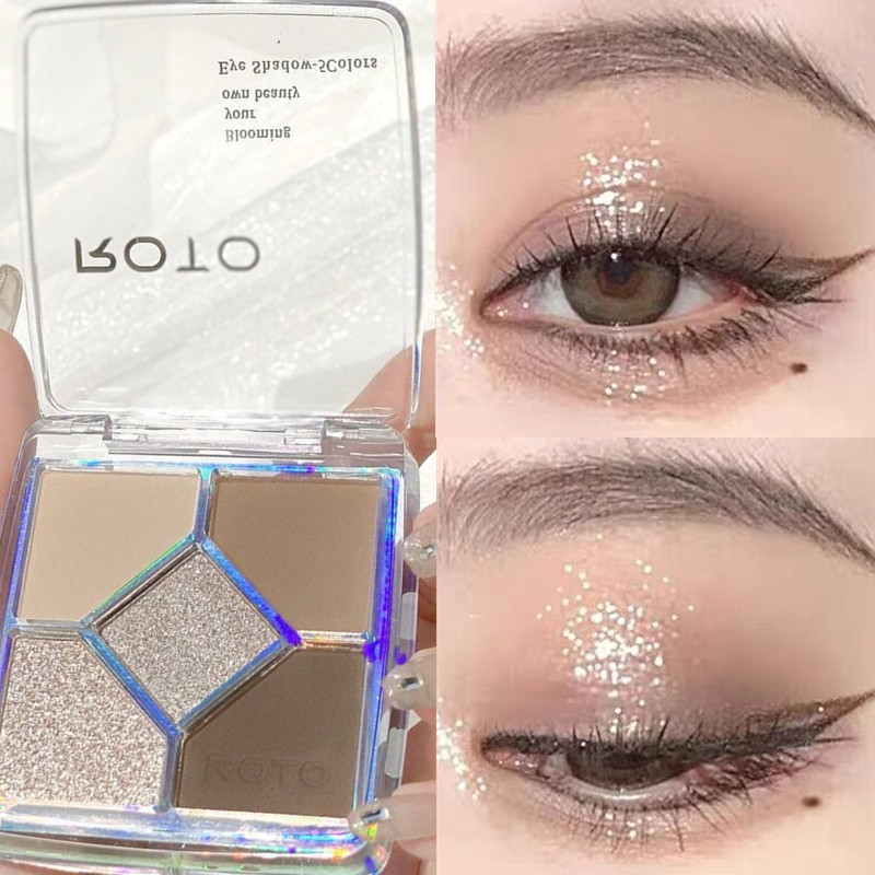 roto five-color eye shadow plate ins super-hot earth color daily light makeup small plate portable affordable student niche brand