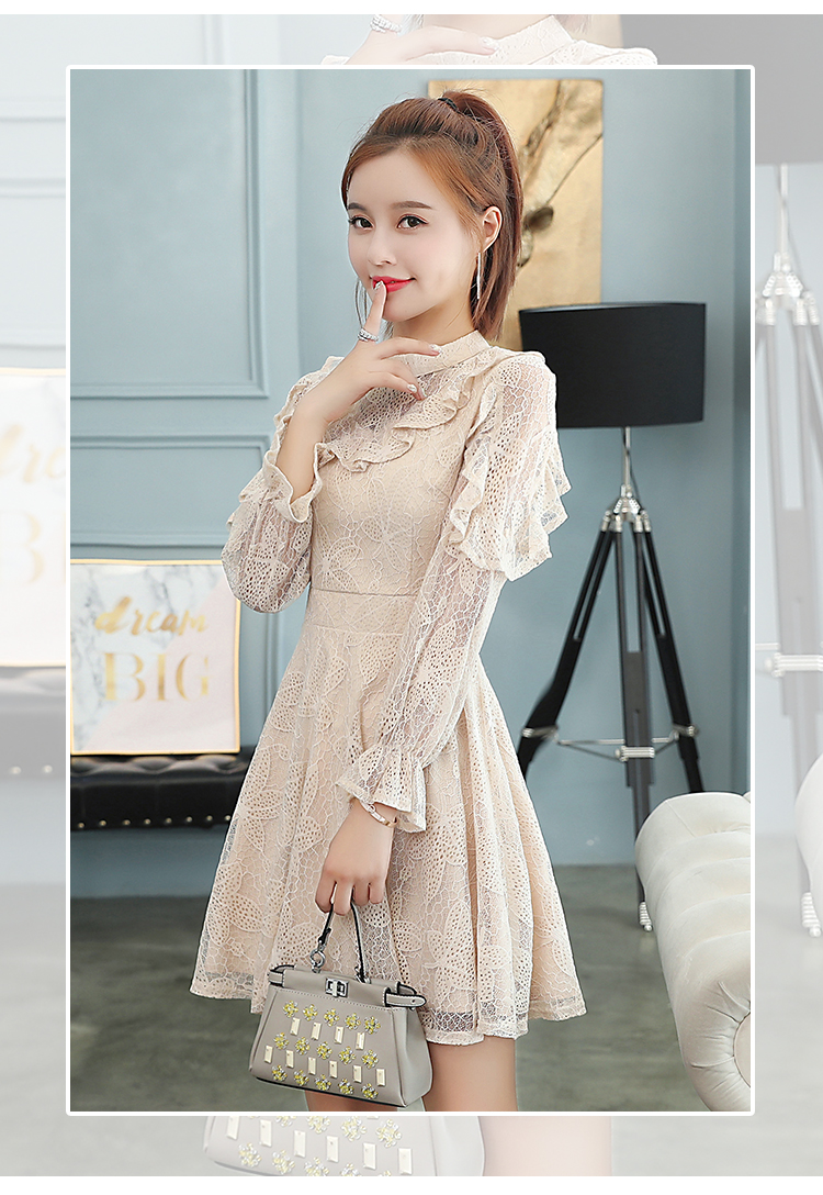 DABI 韓國風名媛荷葉蕾絲繡花拼接長袖洋裝 DABI 韓國風名媛荷葉蕾絲繡花拼接長袖洋裝