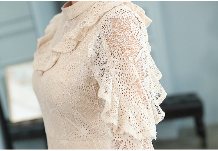 DABI 韓國風名媛荷葉蕾絲繡花拼接長袖洋裝 DABI 韓國風名媛荷葉蕾絲繡花拼接長袖洋裝