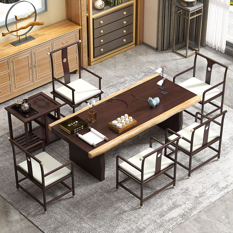 Solid wood tea table tea table and chairs combination simple modern tea table engraving tea tray tea table integrated log kung fu bubble tea table