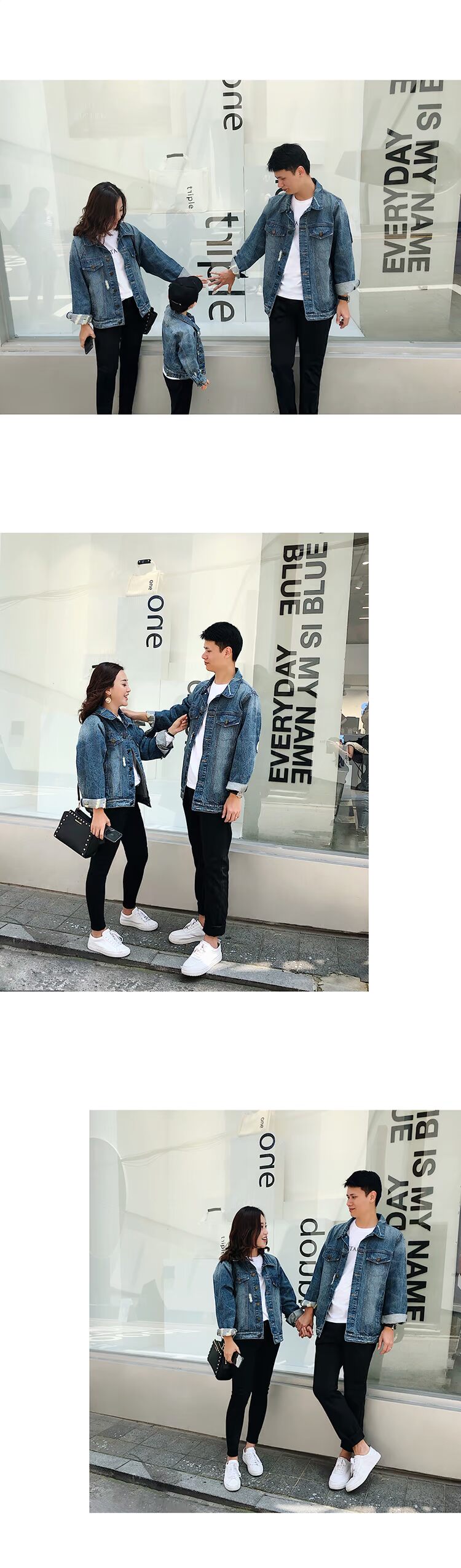 Rung mạng đỏ với cùng một gia đình trang bị mùa thu 2018 mới cho gia đình ba chiếc áo khoác denim in siêu lửa quần áo gia đình 4 người