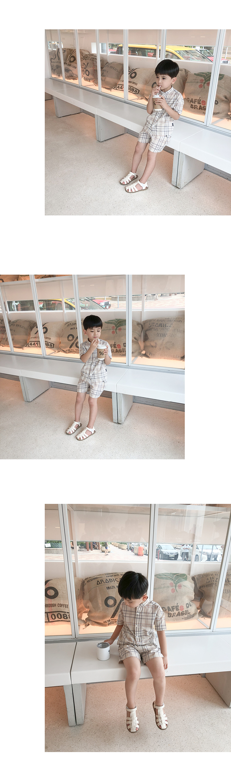 Lin Lin quần áo trẻ em Hồng Kông kẻ sọc mùa hè phù hợp với trẻ em hai mảnh bé trai áo sơ mi lớn - Phù hợp với trẻ em chân váy trẻ em