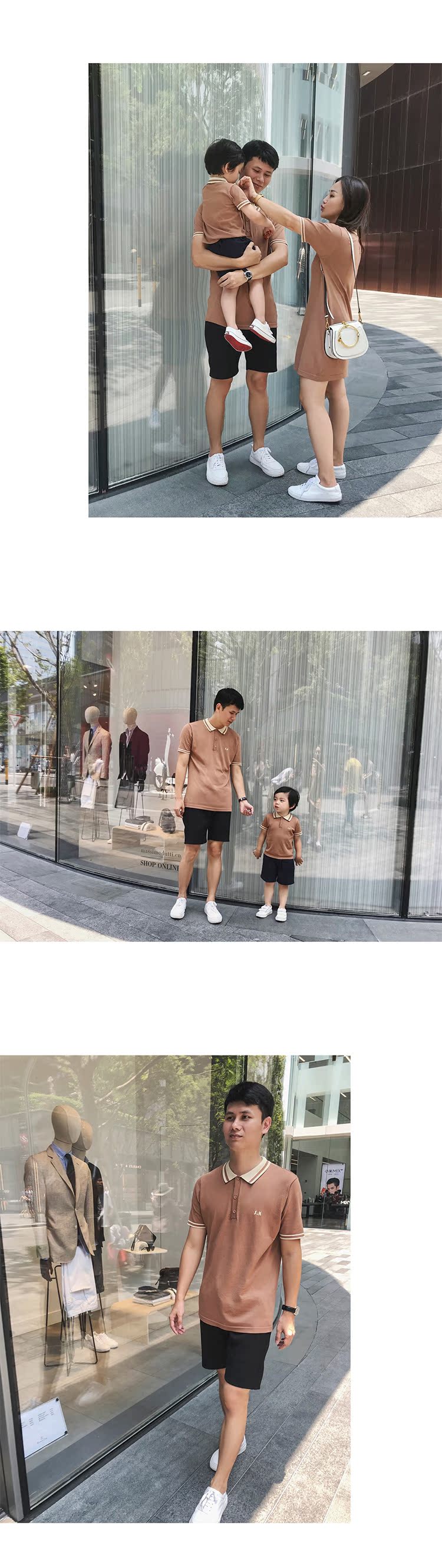 Lin Lin gia đình cha mẹ và con mùa hè ăn mặc 2018 gia đình mới ba gia đình đầy đủ băng lụa cotton knit polo áo T-Shirt váy