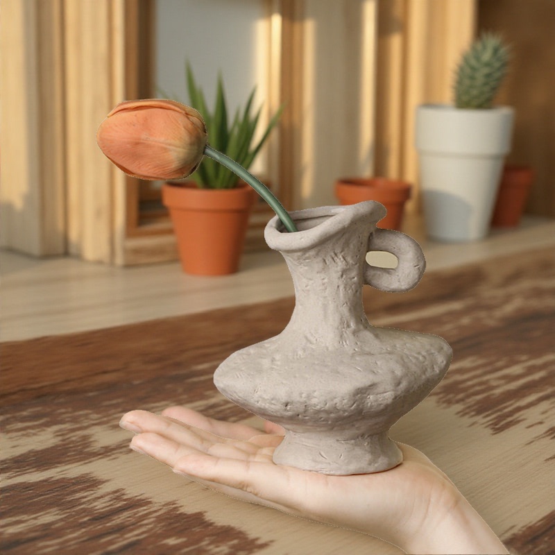 Handmade Artistic Flower Vessel in Wabi-Sabi Style, Ceramic Dry Flower Container, Handmade Decoration for Home and Guesthouse Handmade Artistic Flower Vessel in Wabi-Sabi Style, Ceramic Dry Flower Container, Handmade Decoration for Home and Guesthouse