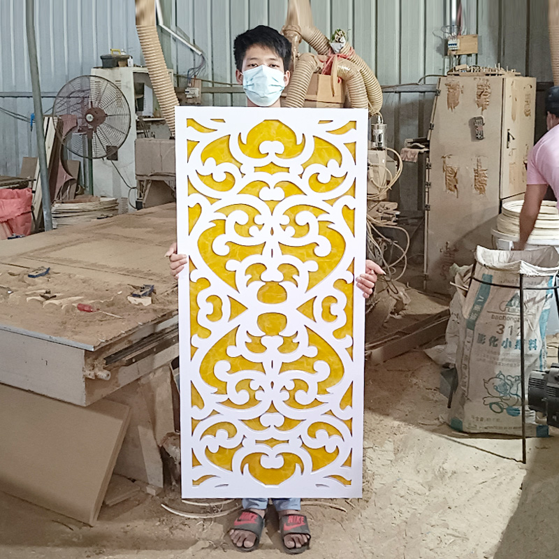 Hollowed-out Partition Carved Flower Board Living Room Screen Eu Style PVC Flower Lattice Background Wall Genguan Density Board Real Wood Carved Ceiling-Taobao