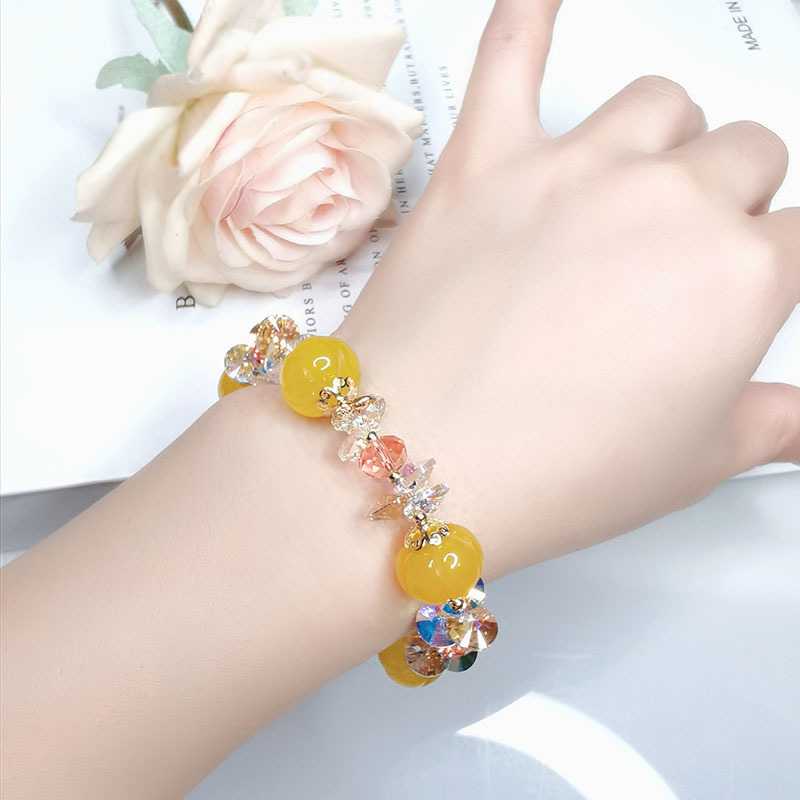 Fashion Bracelet Women's Five Blessings Chalcedony Pumpkin Beads Austrian Crystal High-End Hand Beads Accessories Korean Style Jewelry