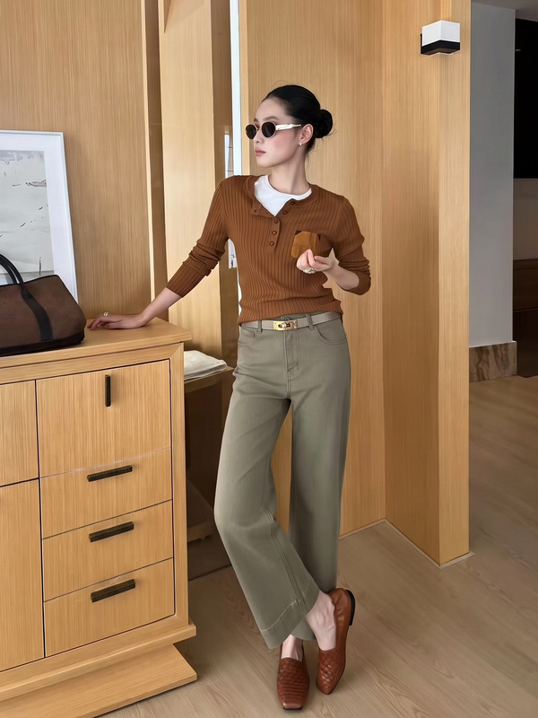 Ismx Old Money Style Versatile Multi-Color Casual Cropped Petite Granny Jeans with Belt 99190
