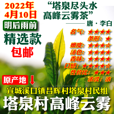 Taquan Summit cloud fog 2022 after the cereal rain before spring tea green tea creek mountain tea 85 grams