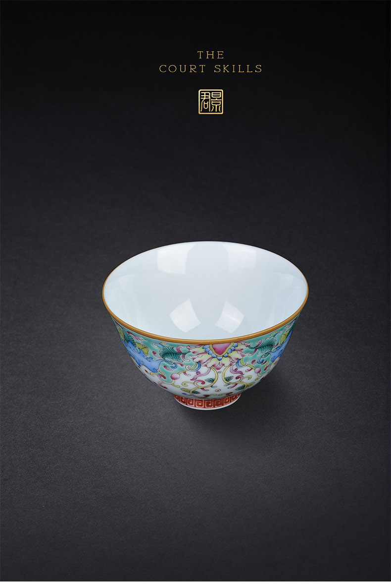 Hand - made JingJun jingdezhen ceramics colored enamel flowers all Hand sample tea cup cup master of kung fu single CPU