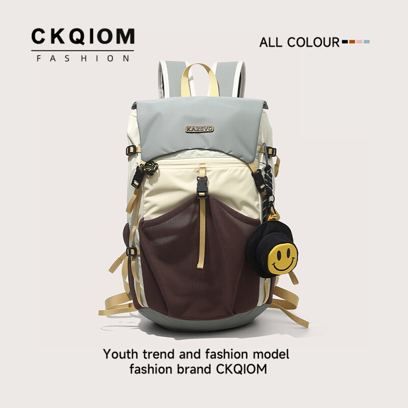Ckqiom Outdoor Style Contrasting Color Stitching Backpack for Men and Women Large Capacity Multi-Functional Travel Backpack Hiking and Mountaineering Bag