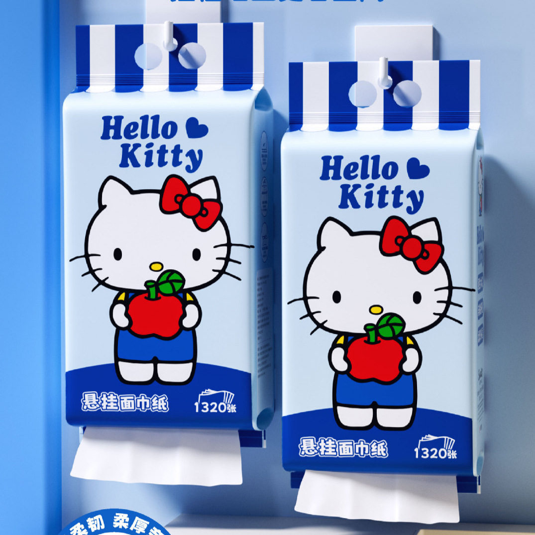 กล่องทิชชู่แขวนแบบครอบครัวน่ารักของ Sanrio แท้ บรรจุสี่ชั้น ขนาดใหญ่พิเศษสำหรับใช้ในครัวเรือน ทิชชู่ลายเฮลโลคิตตี้และโพชักโก