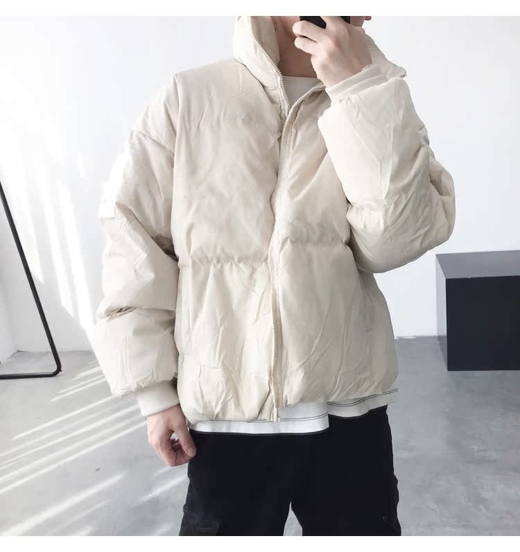 Mùa đông phiên bản mới của Hàn Quốc của cổ áo rắn màu cotton nam mùa đông mặc đôi dày bánh mì ấm áo thường áo phao béo nam nữ