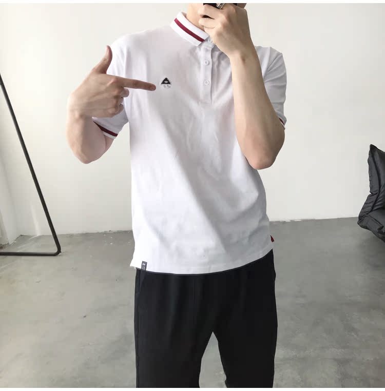 Mùa hè Nhật Bản retro rắn màu thêu ve áo POLO áo sơ mi nam tay ngắn Áo phông phổ biến Áo sơ mi tay ngắn shop bán áo thun nam có cổ