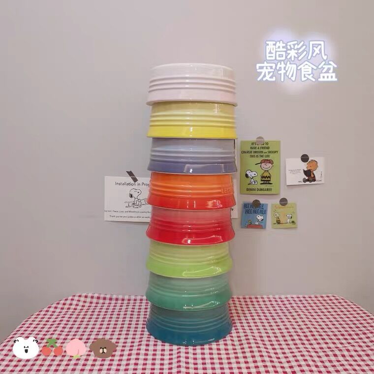 Hairball House Pet Ceramic Bowl Mummy Dog Rabbit Guinea Pig Marmot Large Food Bowl Bowl Anti-Turn Cool Color Wind