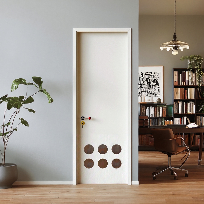 Medieval-Style White Perforated Solid Wood Composite Lacquered Door, Solid Wood Door, Bedroom Door, Room Door, Cat Hole Door, Kitchen and Bathroom Door