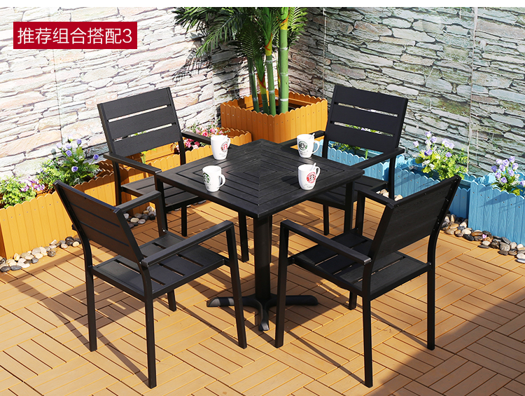 Bàn ghế ban công gỗ chống ăn mòn ba bàn nhựa bàn ghế không có tay vịn sân vườn sắt rèn 60 vuông ngoài trời quán cà phê nội thất ghế ngồi ban công
