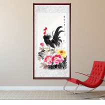 Pure hand-painted authentic porch hanging painting Pure Chinese painting Freehand ink painting Rich and auspicious figure peony painting