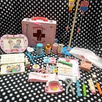 Wooden medicine box children's hospital simulation medical box nurse injection stethoscope house boy and girl toy
