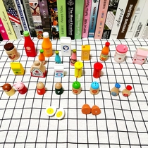 New single sale wooden simulation house kitchen refrigerator milk beverage bottle seasoning group jam orange juice toy