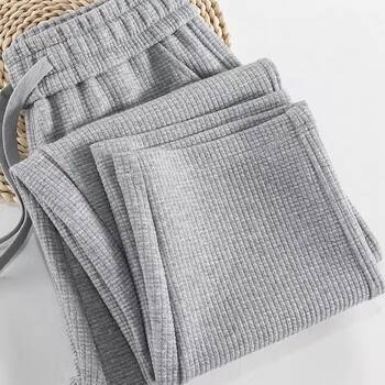 Waffle pants ແມ່ຍິງ loose ຂະຫນາດໃຫຍ່ ກາງເກງ straight pants 2023 new american sports pants heavy casual pants