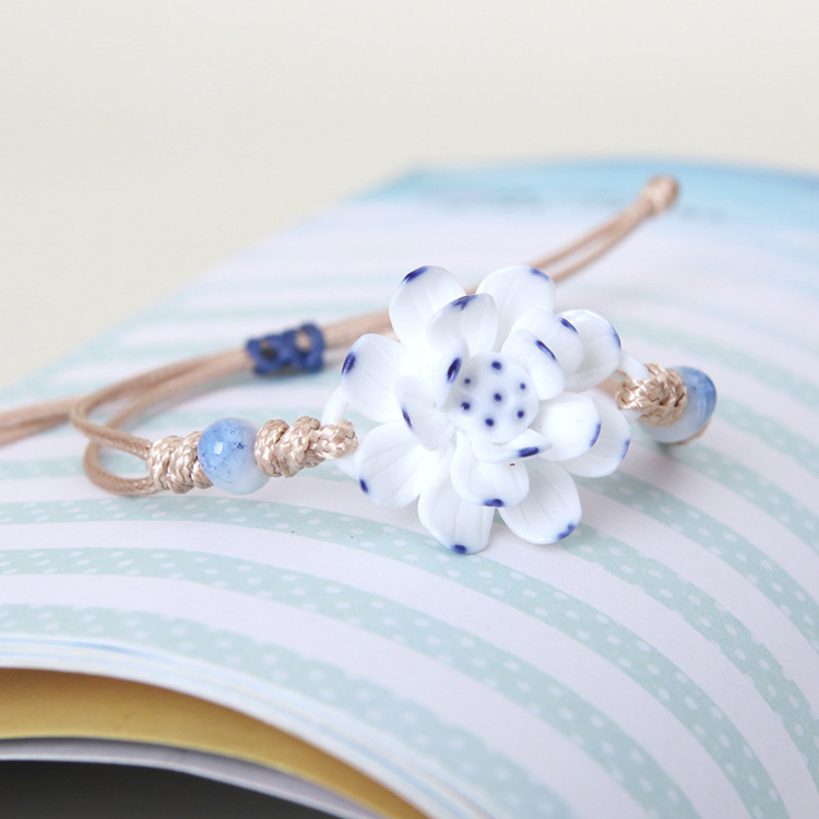 QingGe ornaments of jingdezhen ceramic accessories/jewelry braided bracelet getting white lotus flower bracelet booth in supply