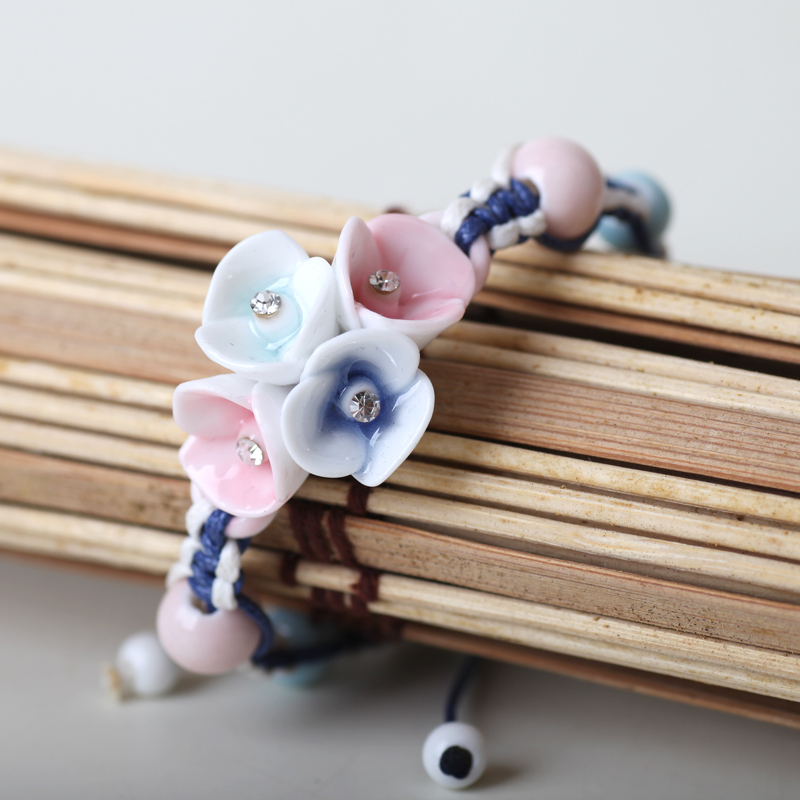 QingGe the original jingdezhen folk bracelet female fashion ceramic diamond - encrusted bracelet hand street source of flowers