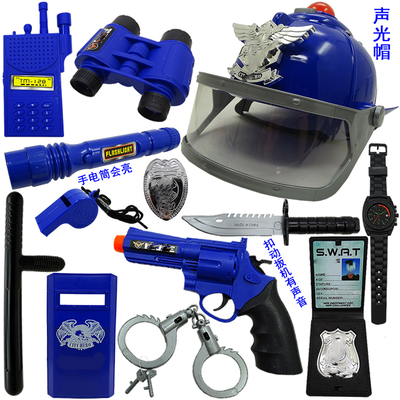 Children's Little Police Toy Set with Equipment, Helmet, Swat, Little Traffic Police Hat, Pretend Play Props for Boys