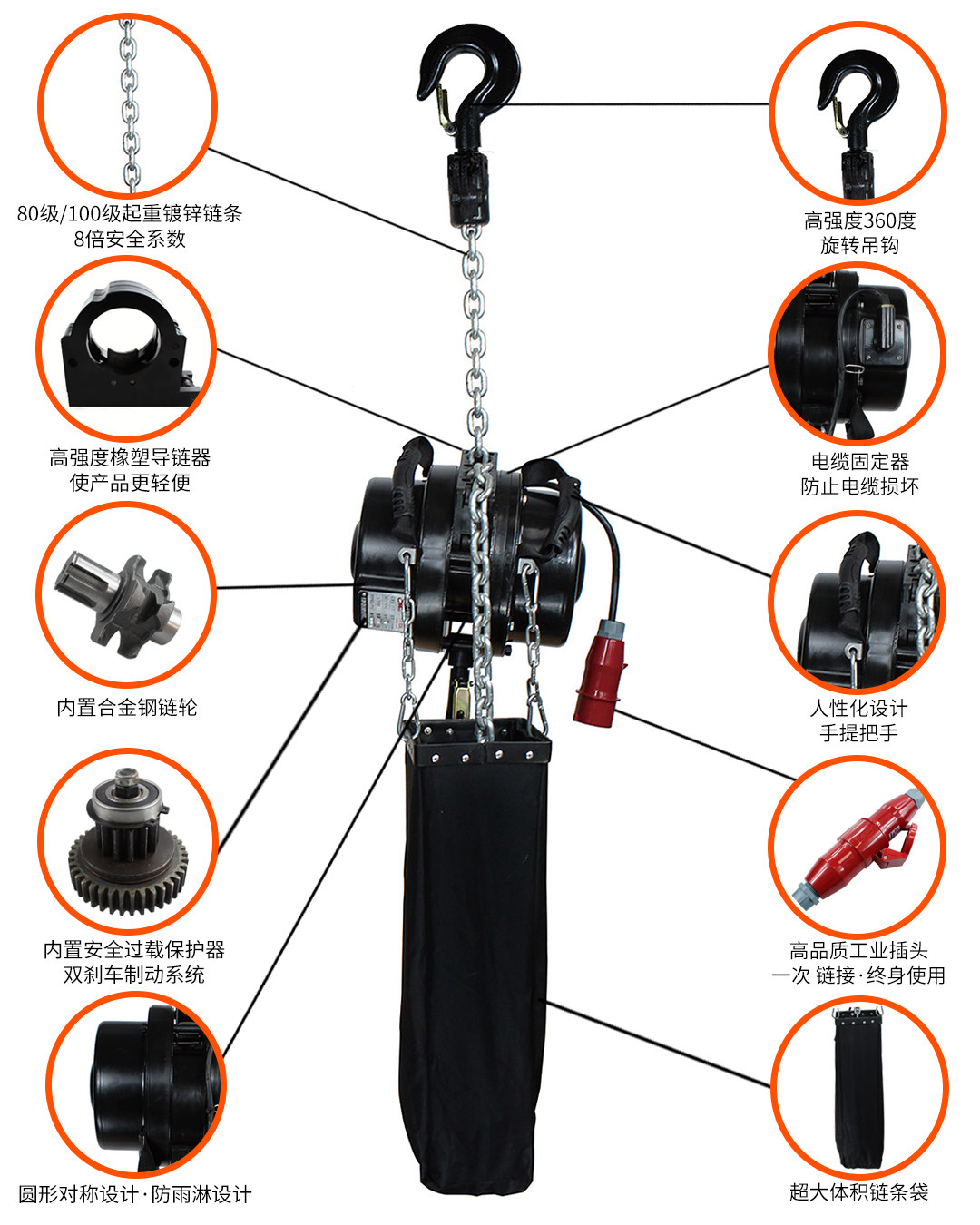 Stage Electric Crane Stage Special Electric Crane 1 ton 2T15 Mi 20 m Black Performance Lifting Gourd