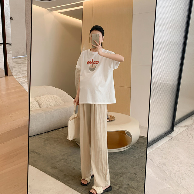 ZMA maternity wear summer 2024 new suite short-sleeved T-shirt top maternity wide-leg pants summer summer two-piece lazy set