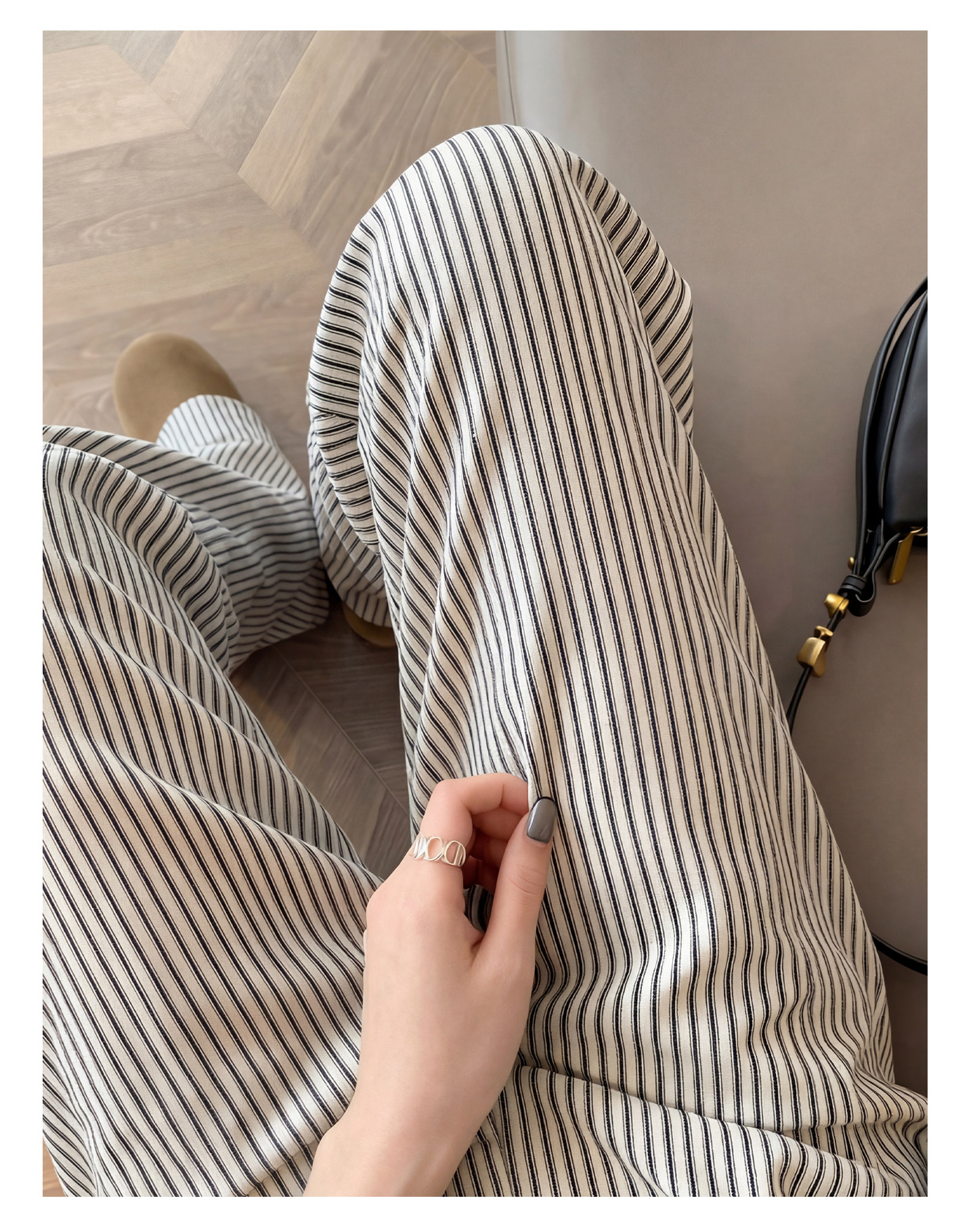 Zma Vertical Stripe Linen ● Maternity Pants Summer Thin Style 2026 Summer Collection Relaxed Loose Wide-Leg Pants Pregnancy Long Pants — 41